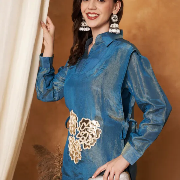 Blue_Silk_Cotton_Floral_Cutwork_Jacket_Co-Ord_Set_For_Women