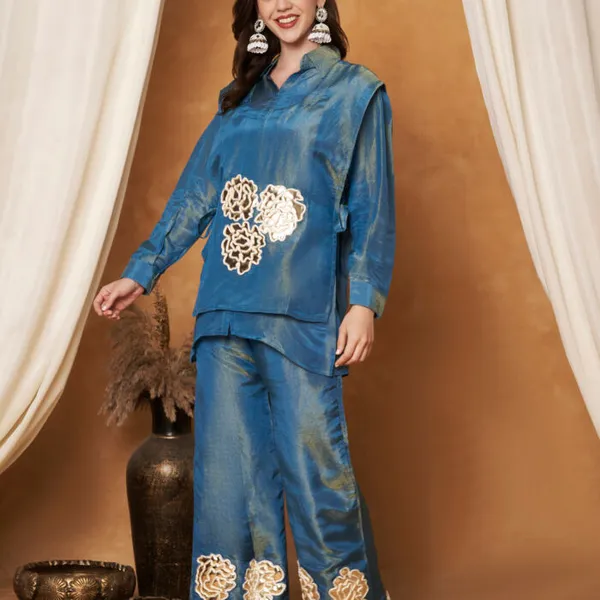 Blue_Silk_Cotton_Floral_Cutwork_Jacket_Co-Ord_Set_For_Women
