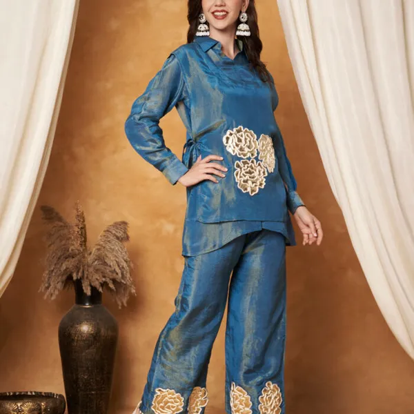 Blue_Silk_Cotton_Floral_Cutwork_Jacket_Co-Ord_Set_For_Women