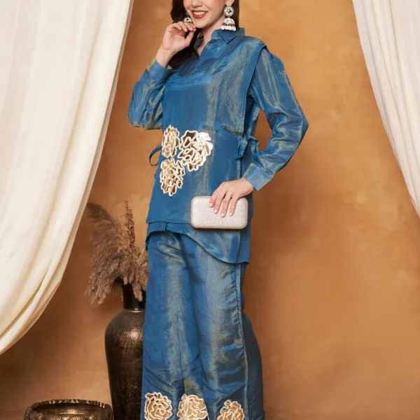 Blue_Silk_Cotton_Floral_Cutwork_Jacket_Co-Ord_Set_For_Women