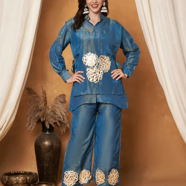 Blue_Silk_Cotton_Floral_Cutwork_Jacket_Co-Ord_Set_For_Women