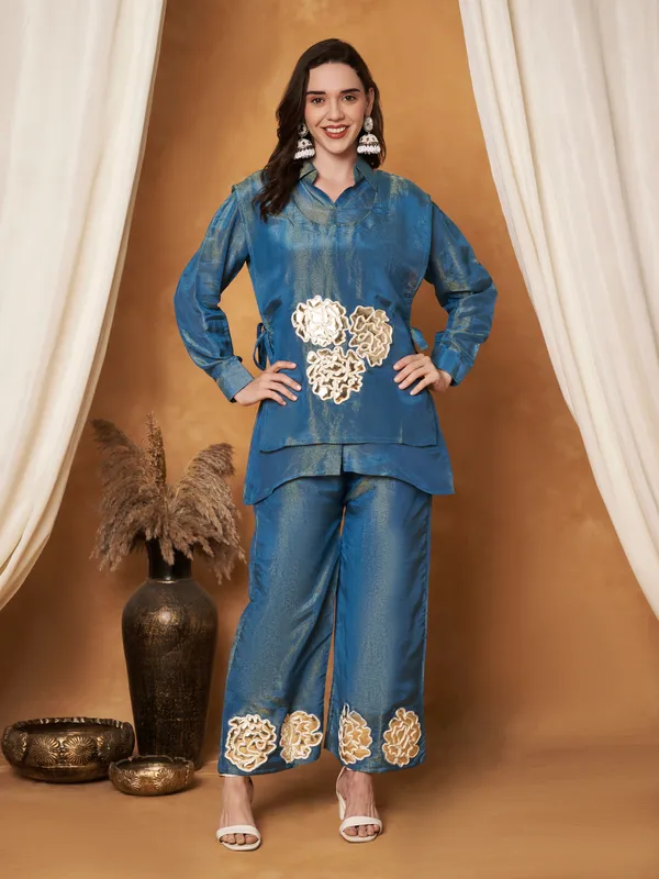 Blue_Silk_Cotton_Floral_Cutwork_Jacket_Co-Ord_Set_For_Women
