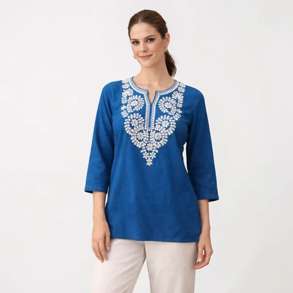 Blue_Cotton_And_Polyester_Regular_Fit_Embroidered_Short_Kurti_For_Women