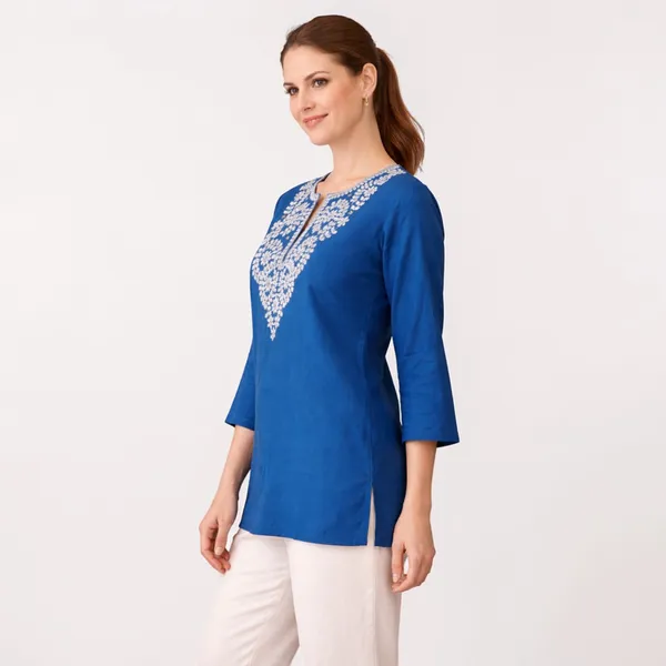 Blue_Cotton_And_Polyester_Regular_Fit_Embroidered_Short_Kurti_For_Women