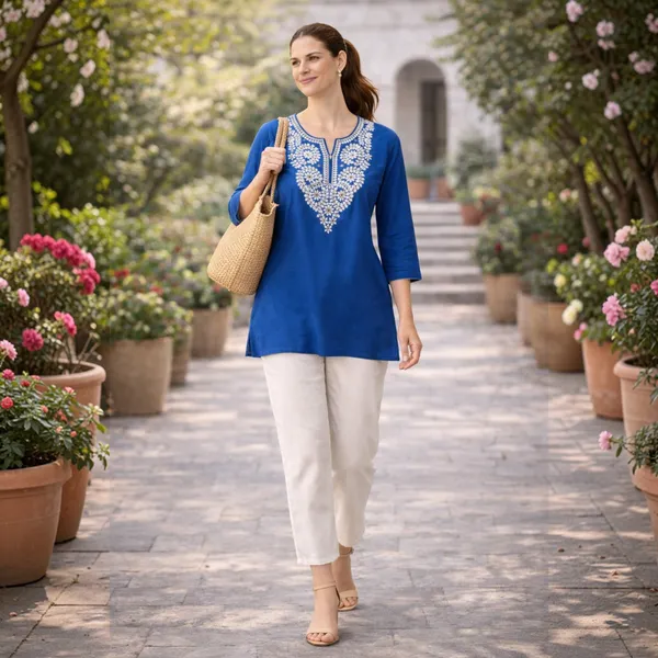 Blue_Cotton_And_Polyester_Regular_Fit_Embroidered_Short_Kurti_For_Women