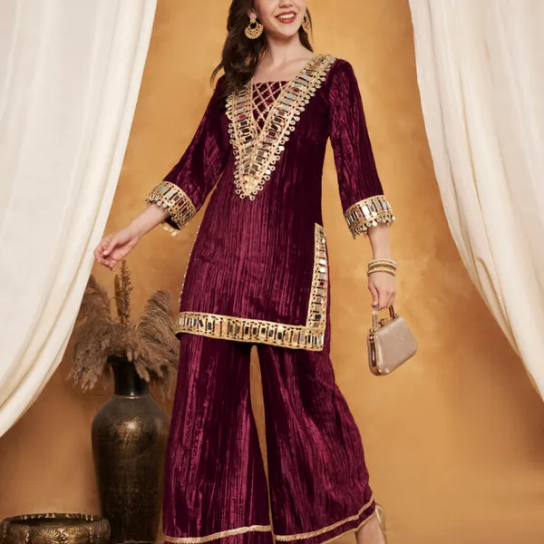 Maroon_Polyester_Velvet_Embellished_Co-Ord_Set_For_Women