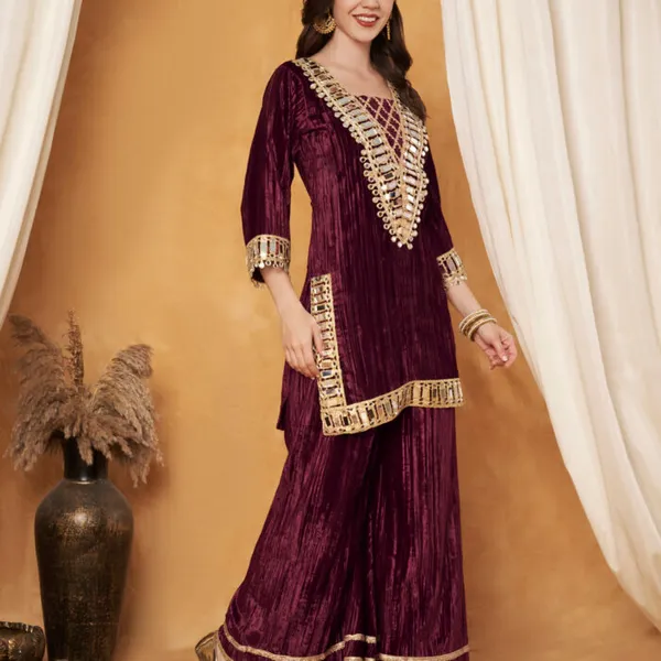 Maroon_Polyester_Velvet_Embellished_Co-Ord_Set_For_Women