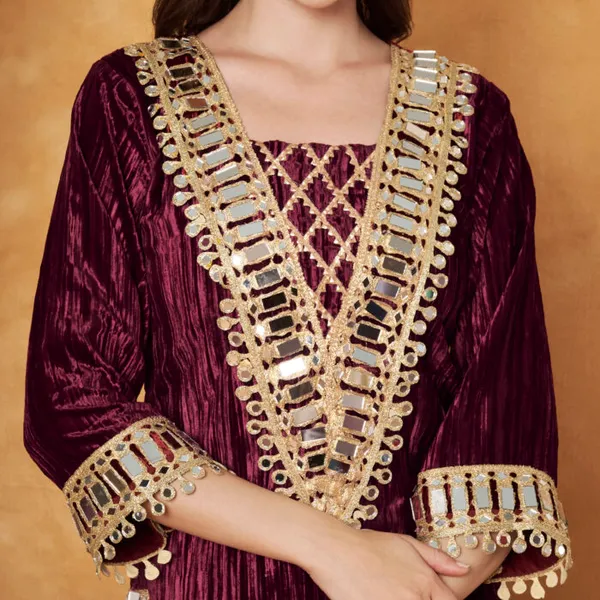 Maroon_Polyester_Velvet_Embellished_Co-Ord_Set_For_Women