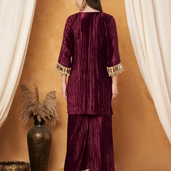 Maroon_Polyester_Velvet_Embellished_Co-Ord_Set_For_Women