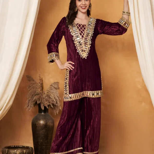 Maroon_Polyester_Velvet_Embellished_Co-Ord_Set_For_Women
