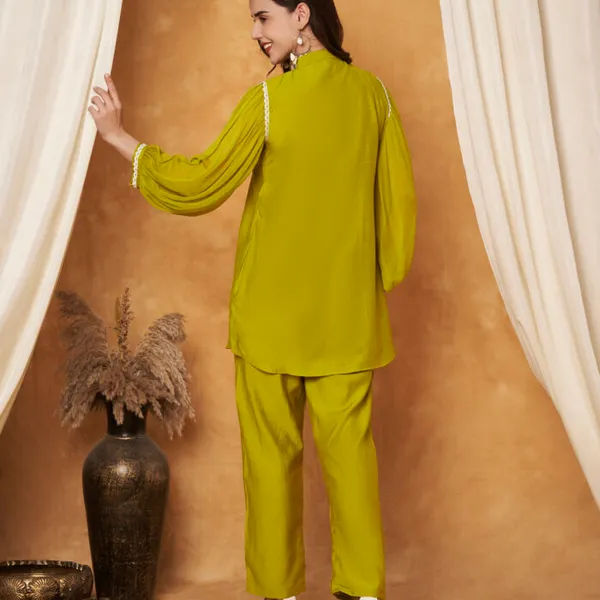 Lime_Green_Cotton_And_Polyester_Balloon_Sleeve_Embroidered_Co-Ord_Set_For_Women