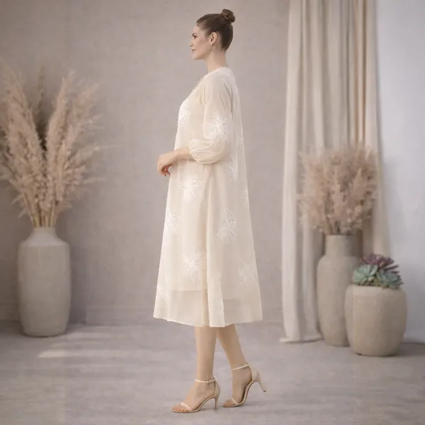 Cream_Polyester_Embroidered_Balloon_Sleeve_Maternity_Dress_For_Women