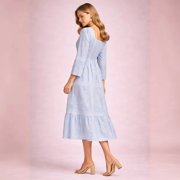Sky_Blue_Polyester_Smocked_Square_Neck_Midi_Dress_For_Women