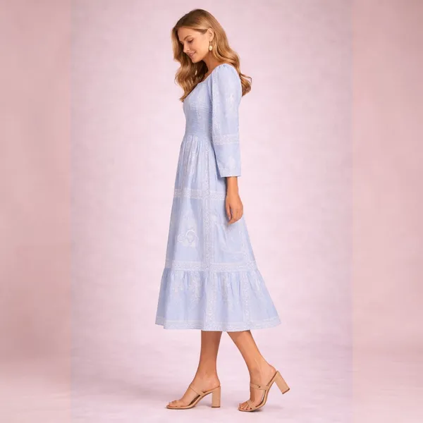 Sky_Blue_Polyester_Smocked_Square_Neck_Midi_Dress_For_Women