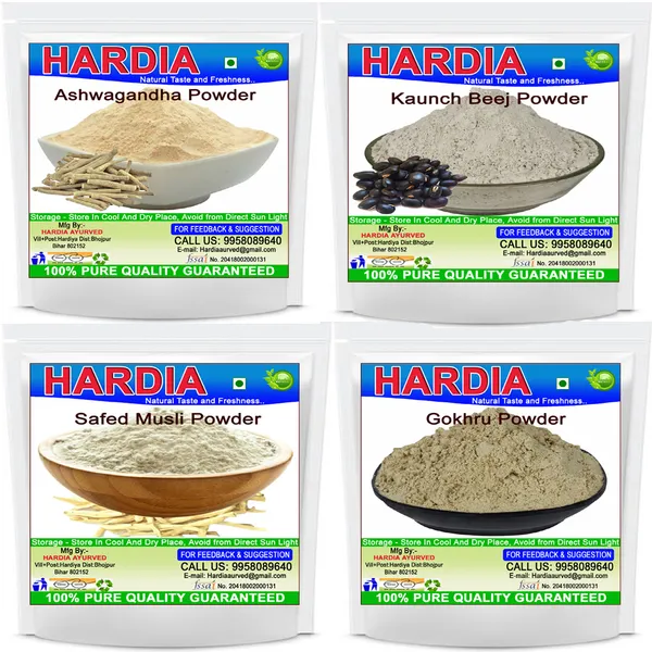 Pack_Of_4_Hardia_Safed_musli_kaunch_beej_ashwagandha_gokhru_churna_powder_combo_pack_(400_gm)
