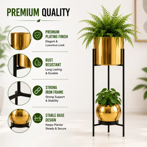 Iron_Indoor_Gold_Two_Tier_Plant_Stand_With_Planters