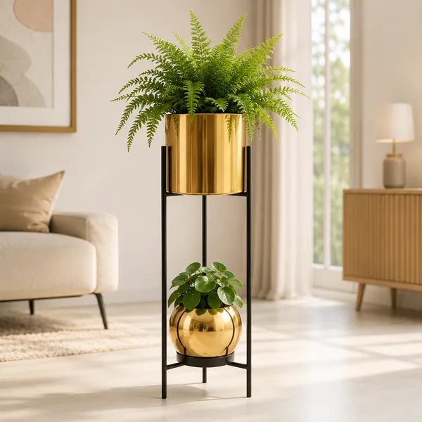 Iron_Indoor_Gold_Two_Tier_Plant_Stand_With_Planters