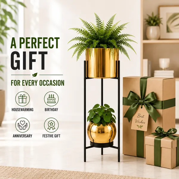 Iron_Indoor_Gold_Two_Tier_Plant_Stand_With_Planters