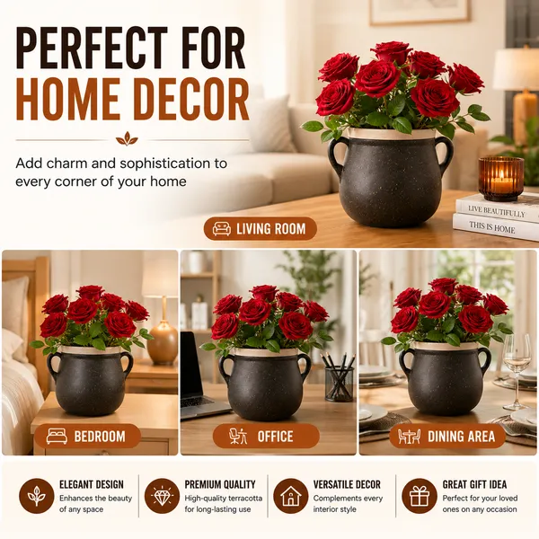 Terracotta_Decorative_Black_Dual_Handle_Flower_Vase