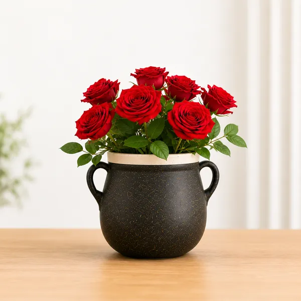 Terracotta_Decorative_Black_Dual_Handle_Flower_Vase
