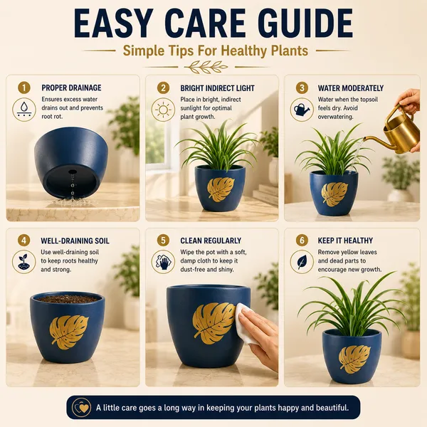 Terracotta_Indoor_Navy_Blue_Golden_Leaf_Planter_Pot
