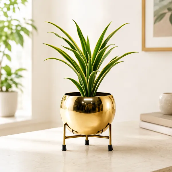 Iron_Indoor_Gold_Finish_Planter_With_Stand