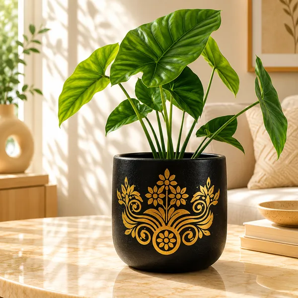 Terracotta_Indoor_Floral_Embossed_Black_Planter_Pot