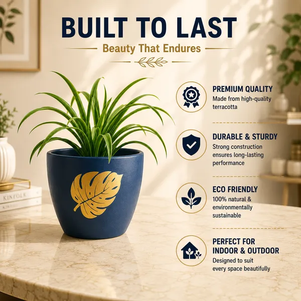 Terracotta_Indoor_Navy_Blue_Golden_Leaf_Planter_Pot
