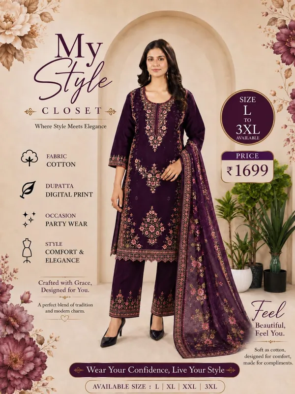 Wine_Colour_Cotton_with_Embroidery__Digital_Print_Duptta__For_Women