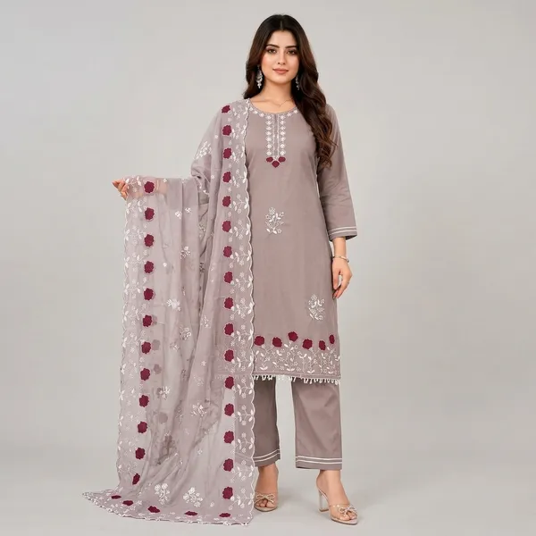 English_Grey_Embroidered_Suit_Set_With_Dupatta_For_Women