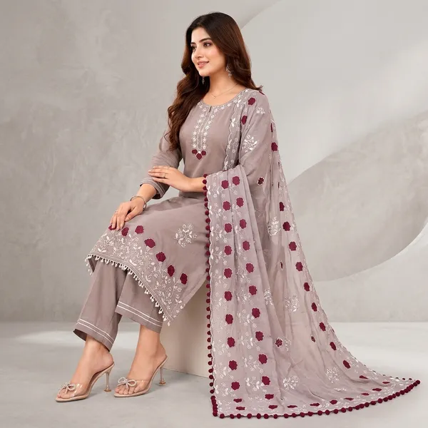 English_Grey_Embroidered_Suit_Set_With_Dupatta_For_Women