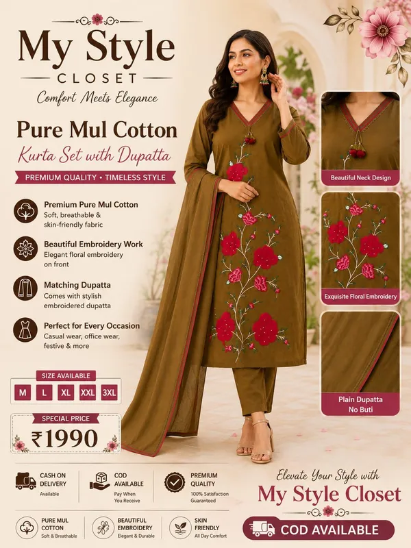 Mehndi_Green_Mul_Cotton_Embroidered_Kurta_Set_With_Dupatta_For_Women