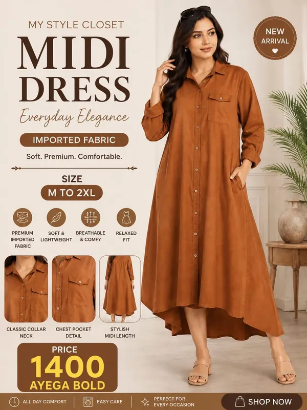 Rust_Brown_Cotton_Relaxed_Fit_Midi_Dress_For_Women