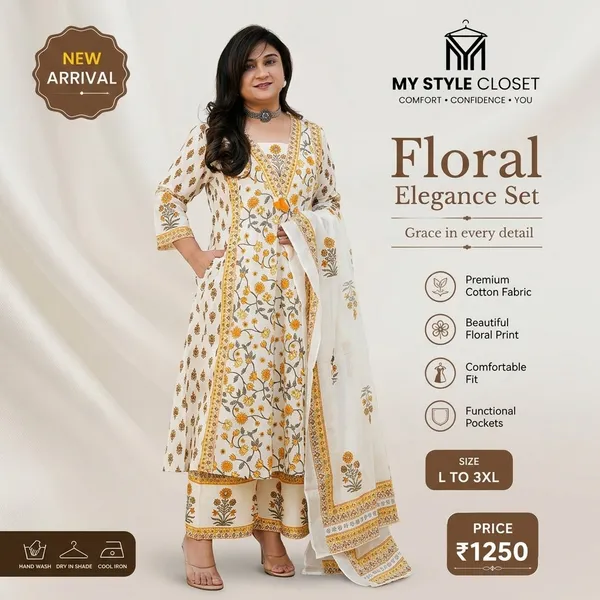 Off_White_Floral_Print_Cotton_Anarkali__Kurta_Set_For_Women