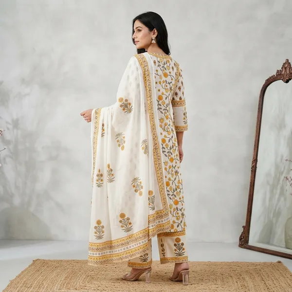 Off_White_Floral_Print_Cotton_Anarkali__Kurta_Set_For_Women
