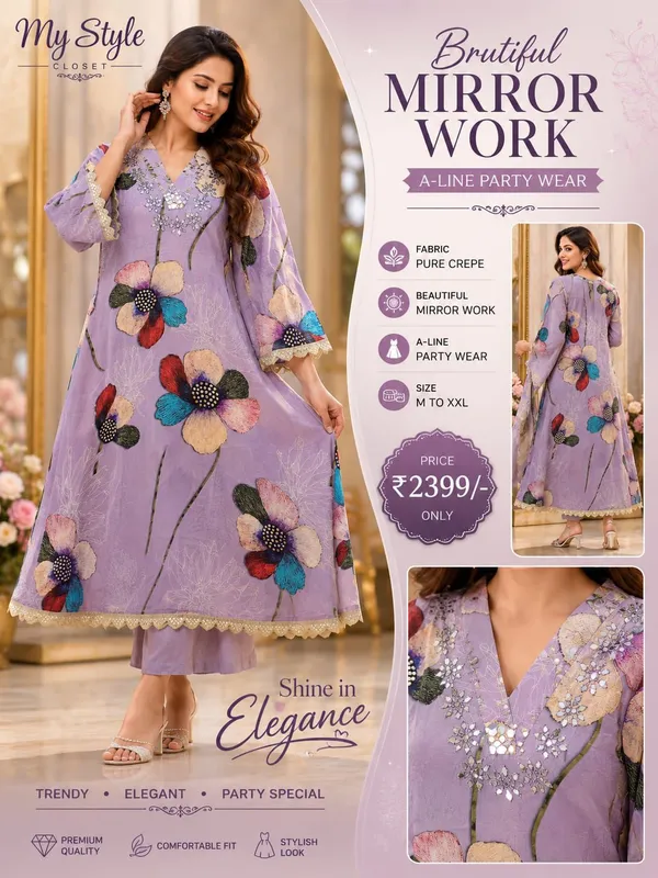 Lavender_Crepe_Mirror_Work_A_Line_Dress_For_Women