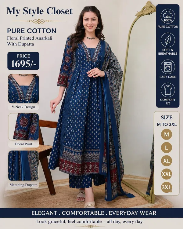 Blue_Cotton_ajrak__Prijnt__Anarkali_With_mul_cotton_Dupatta
