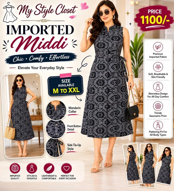 Black_Geometric_Print_Sleeveless_Midi_Dress_For_Women