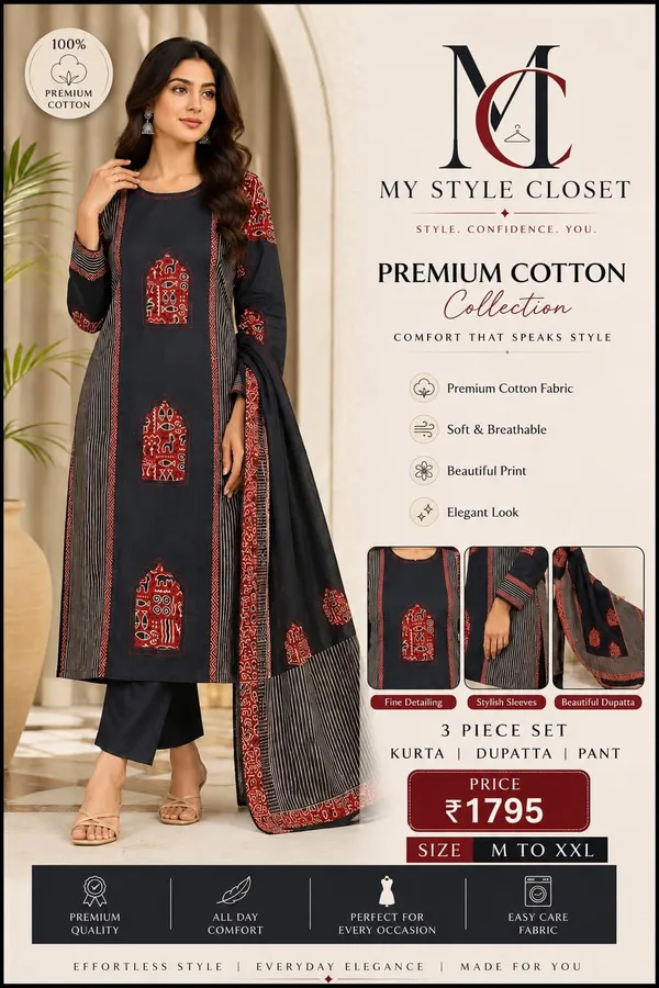 Black_Cotton_Emrodiery_Kurta_with_Dupatta_Pant_Set_For_Women