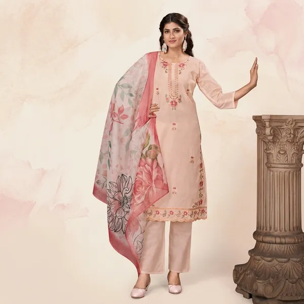 Peach_Floral_Embroidered_Kurta_Set_For_Women