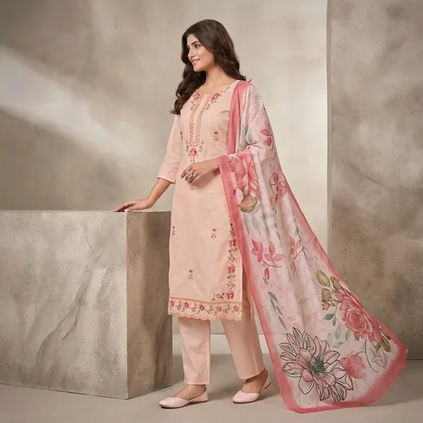 Peach_Floral_Embroidered_Kurta_Set_For_Women