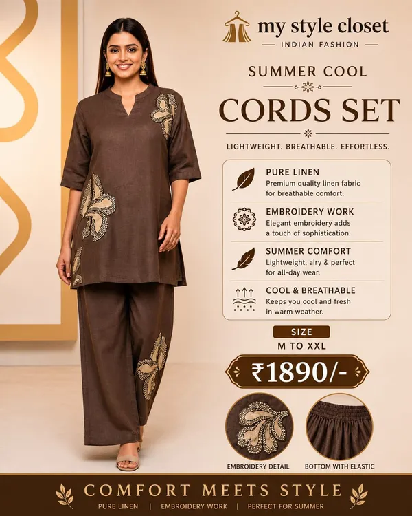 Brown_Linen_wth_Embroidered_cords_Set_For_Women