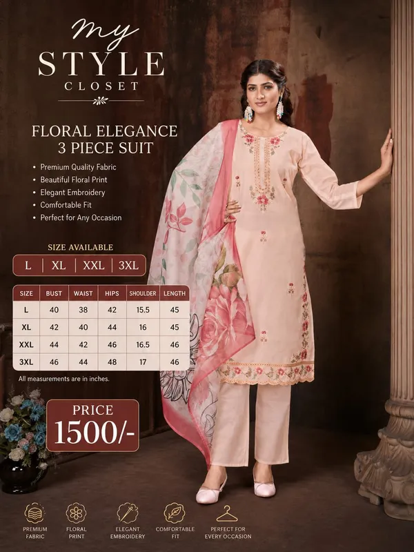 Peach_Floral_Embroidered_Kurta_Set_For_Women
