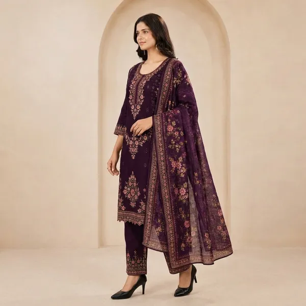 Wine_Colour_Cotton_with_Embroidery__Digital_Print_Duptta__For_Women