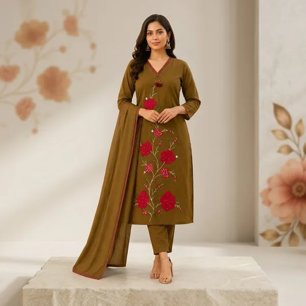 Mehndi_Green_Mul_Cotton_Embroidered_Kurta_Set_With_Dupatta_For_Women