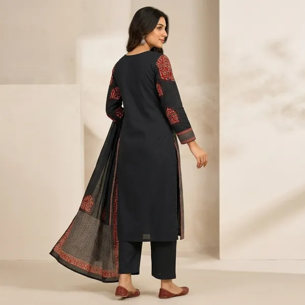 Black_Cotton_Emrodiery_Kurta_with_Dupatta_Pant_Set_For_Women