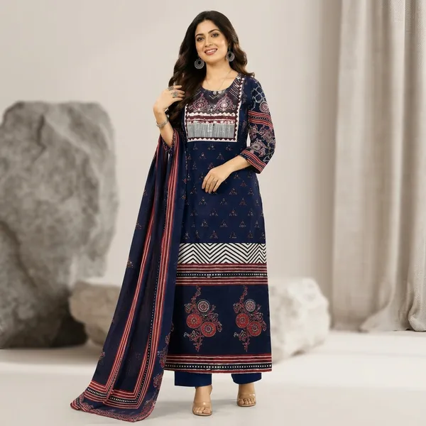 Navy_Blue_Pure_Taz_Cotton_Mirror_Work_Dupatta_Pant_Set_For_Women