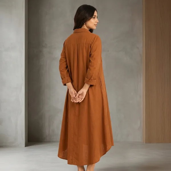 Rust_Brown_Cotton_Relaxed_Fit_Midi_Dress_For_Women