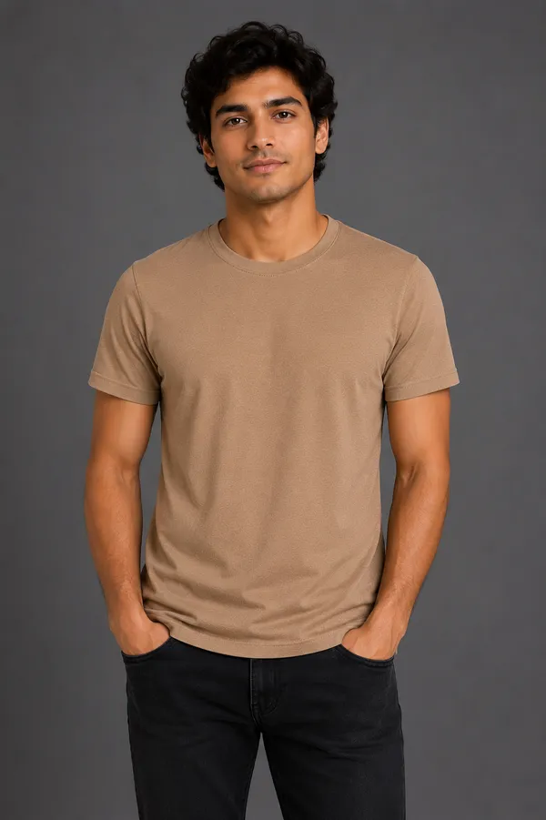 Beige_Pure_Cotton_Round_Neck_Tshirt_for_Mens