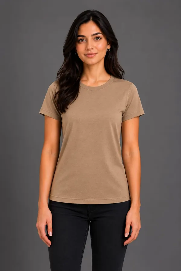 Beige_Pure_Cotton_Round_Neck_Tshirt_for_Womens